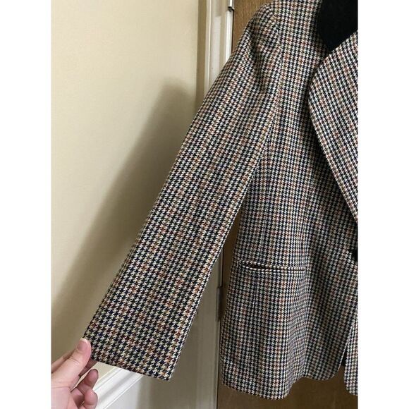 Vintage Joan Leslie Blazer Wool Blend Houndstooth Naturals Velvet Collar 6P - Picture 3 of 15
